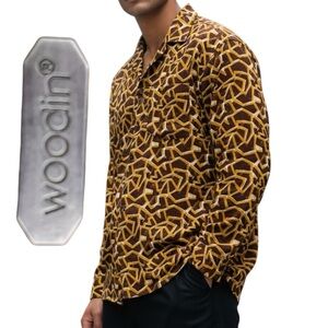 Woodin Mens Sz XL African Brown Pattern Long Sleeve Button Down  Shirt NWOT